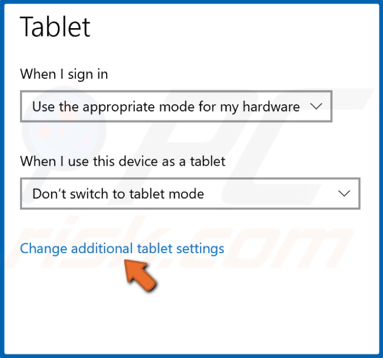 Fare clic su Modifica impostazioni tablet aggiuntive