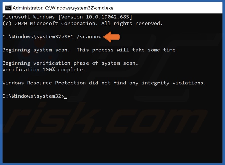 Esegui il comando SFC /scannow