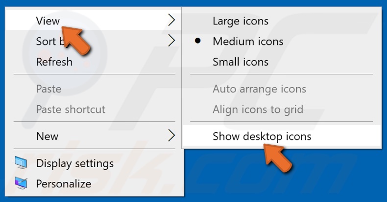 Seleziona Mostra icone sul desktop