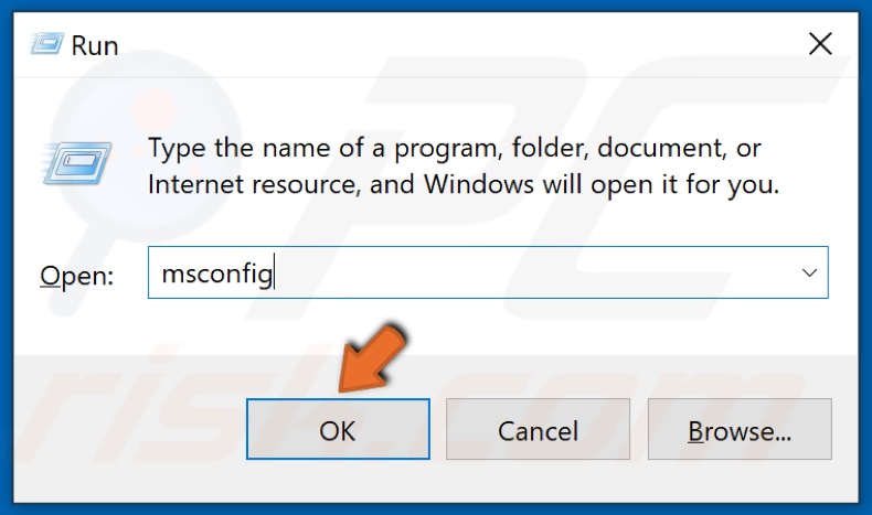 Digita MSConfig in Esegui e fai clic su OK