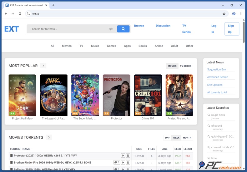 Homepage di EXT.to