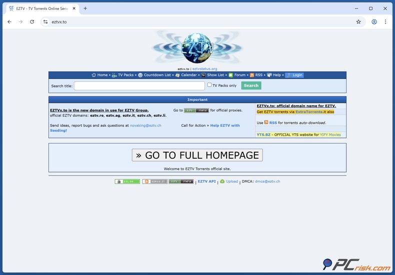 Homepage di EZTV