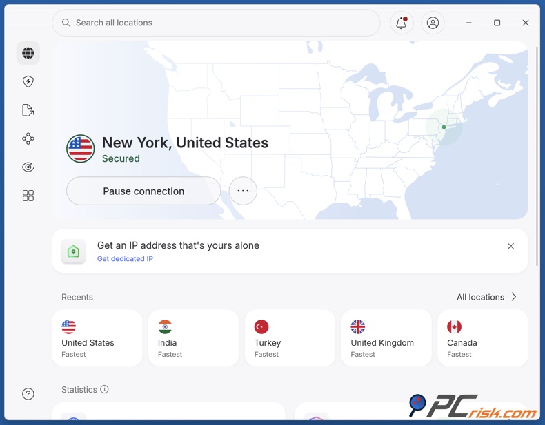 Dashboard di NordVPN