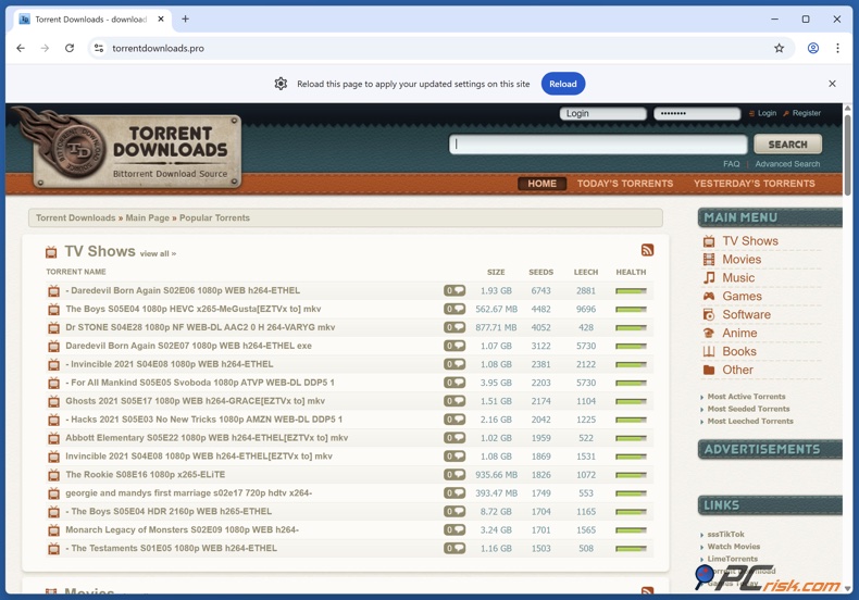 Homepage di TorrentDownloads