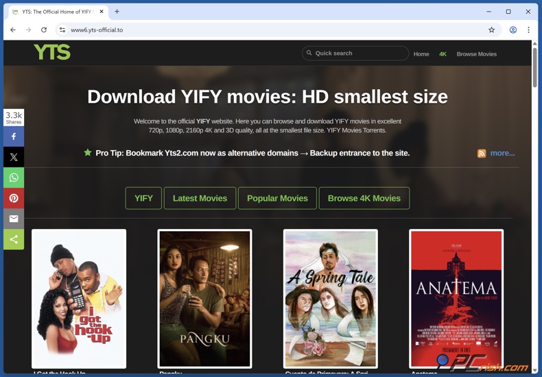 Homepage di YTS