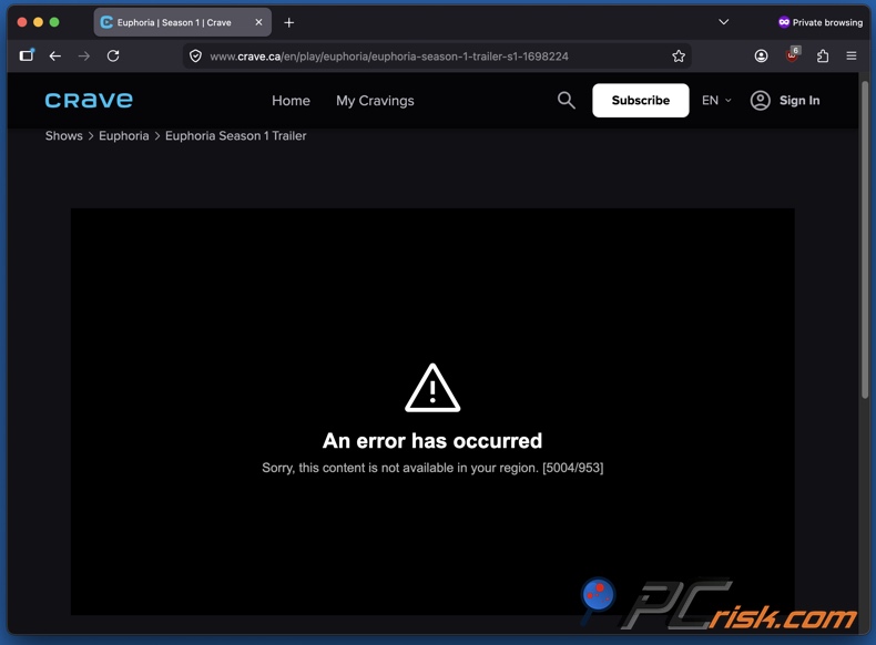 Contenuto Crave non disponibile nella tua regione