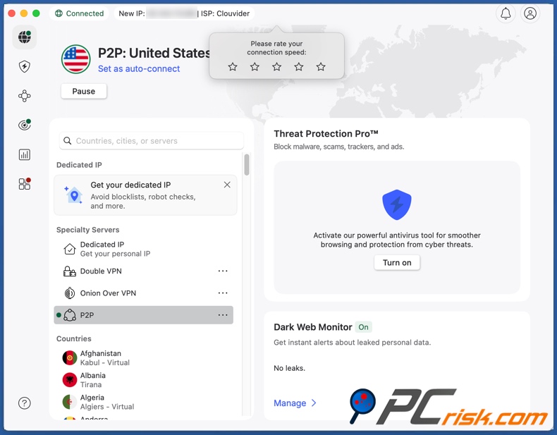 NordVPN connesso agli USA