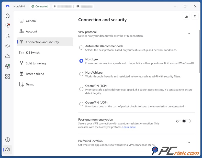 Passa al protocollo NordLynx