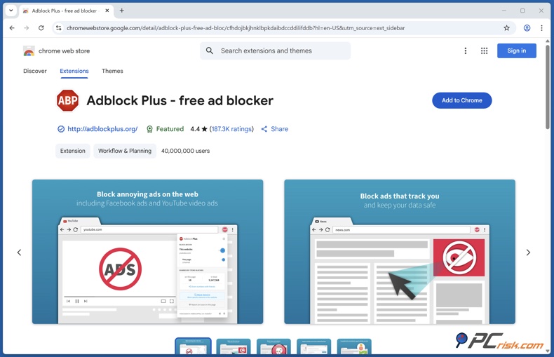 Adblock Plus Chrome estensione