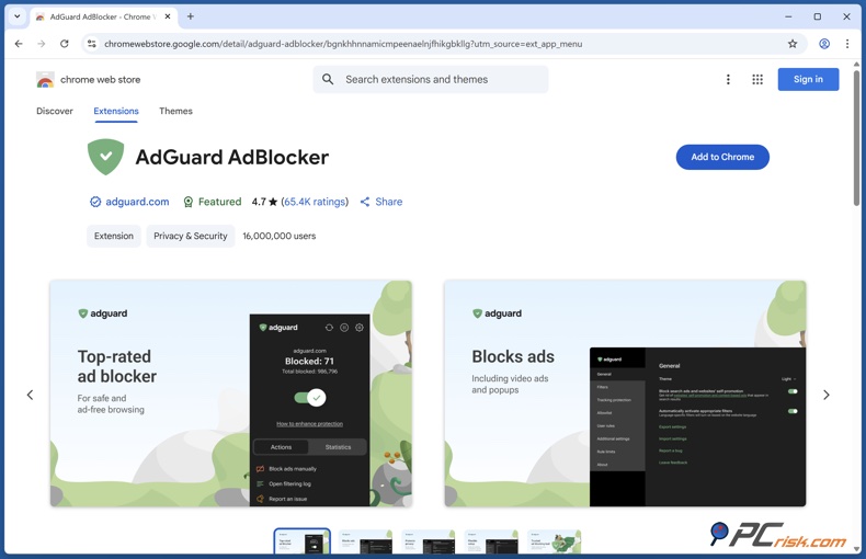 Estensione per Chrome di AdGuard