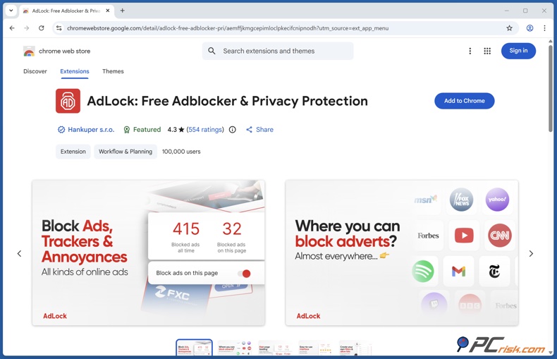 Adlock Chrome estensione