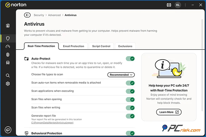 Norton dashboard