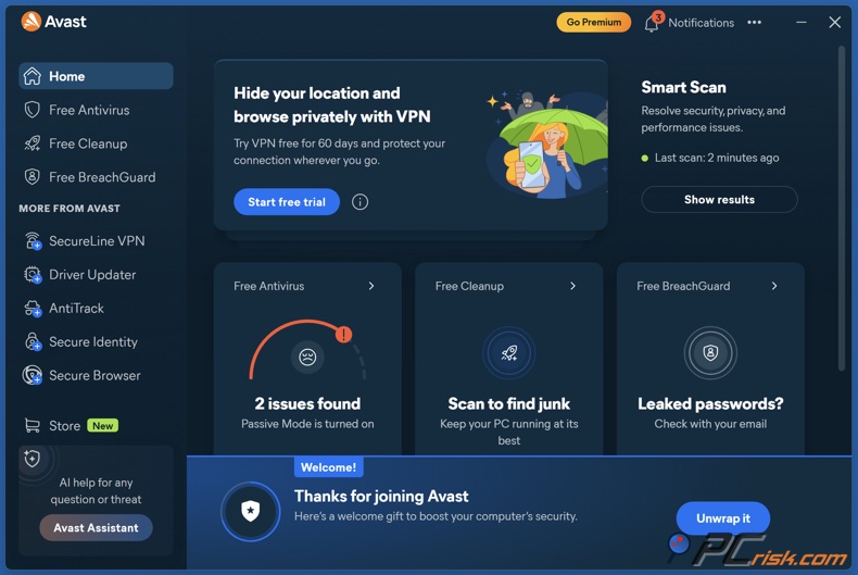 Dashboard di Avast