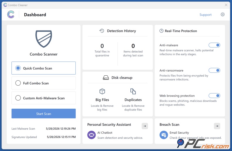 Dashboard di Combo Cleaner