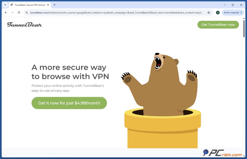 Homepage di Tunnelbear