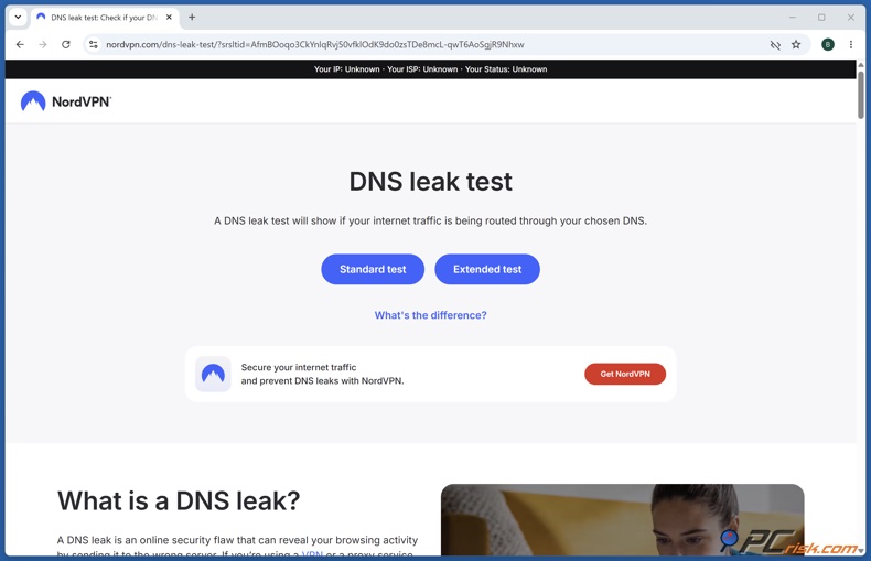 Test di fuga DNS di NordVPN