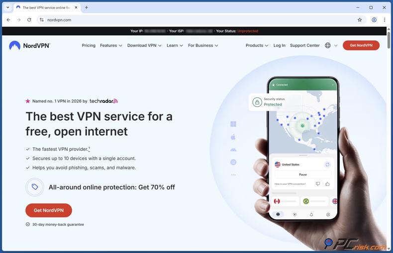 Homepage di NordVPN
