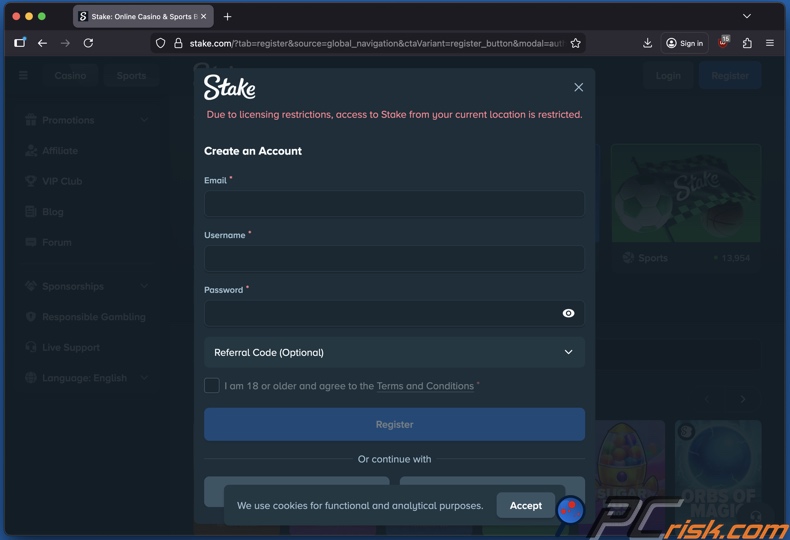 Stake non disponibile nella tua zona
