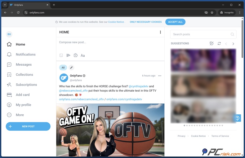 Homepage di OnlyFans