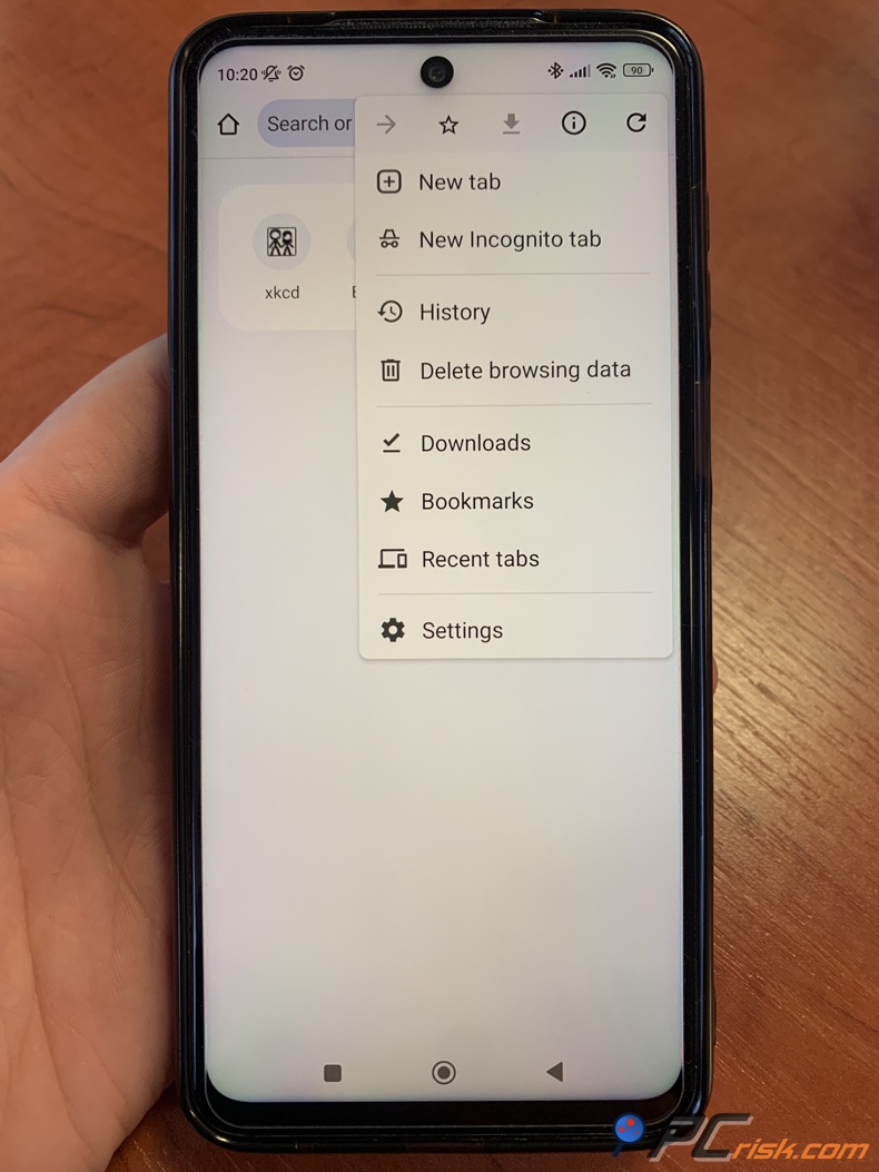menu di Adblock Browser (ABP) su Android