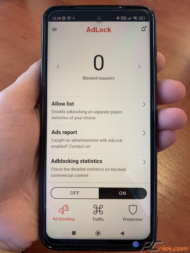 dashboard di AdLock su Android