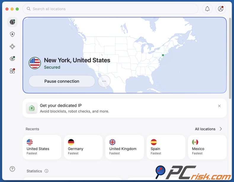 NordVPN connesso agli USA