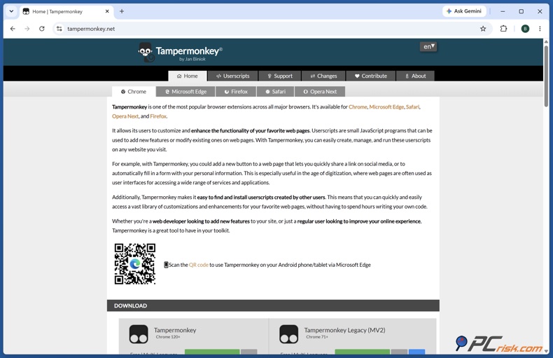 Homepage di Tampermonkey