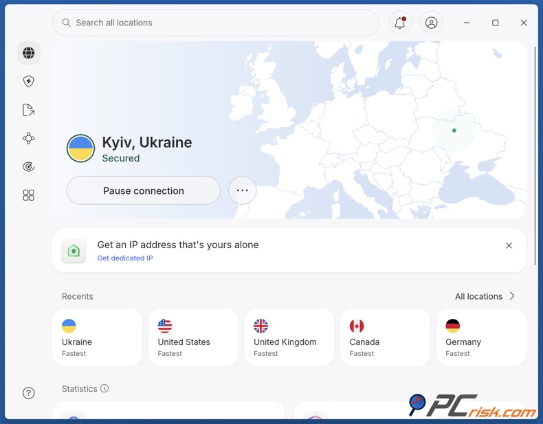 NordVPN connesso all'Ucraina