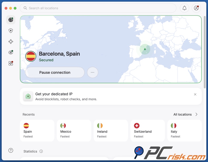 NordVPN connesso alla Spagna