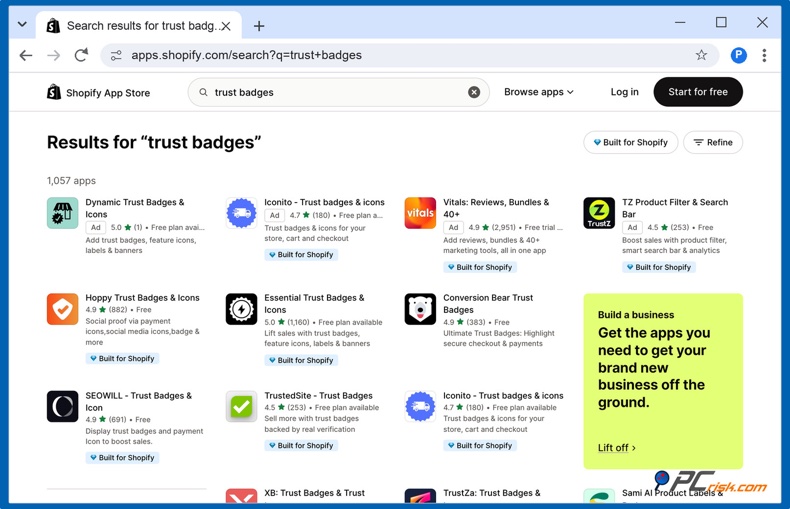 Badge di fiducia nello Shopify App Store