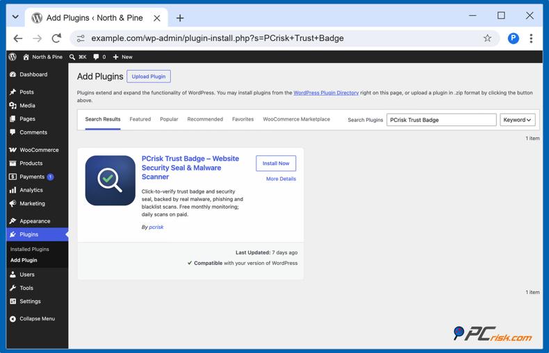 Installare PCrisk Trust Badge
