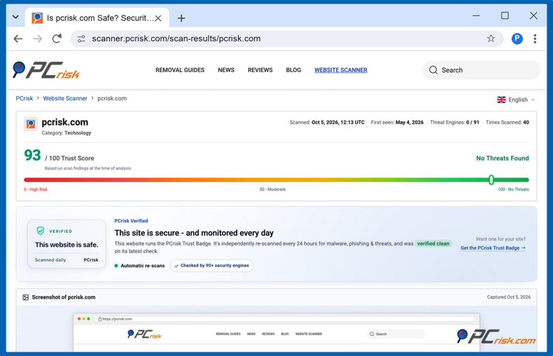 Report di verifica di PCrisk Trust Badge