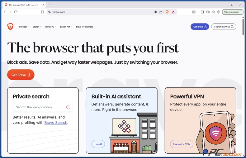 Pagina di download del browser Brave