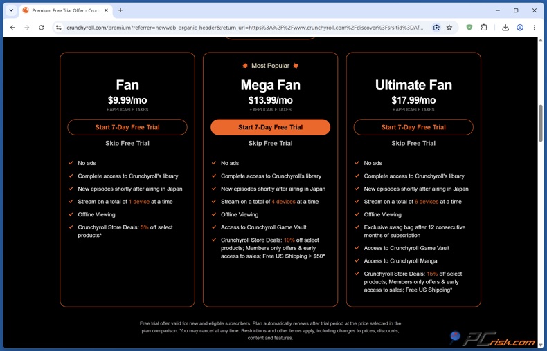 Prezzi di Crunchyroll