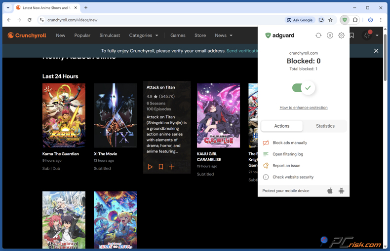 Crunchyroll con AdGuard
