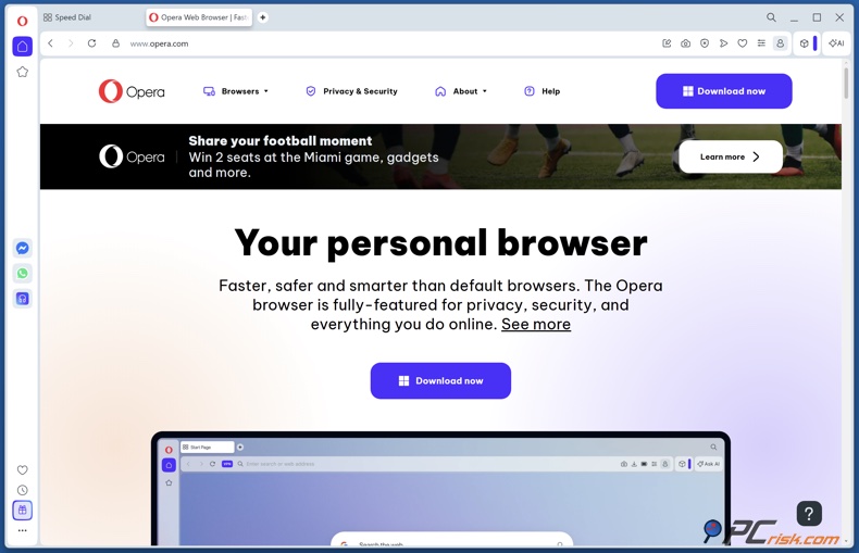 Pagina di download del browser Opera