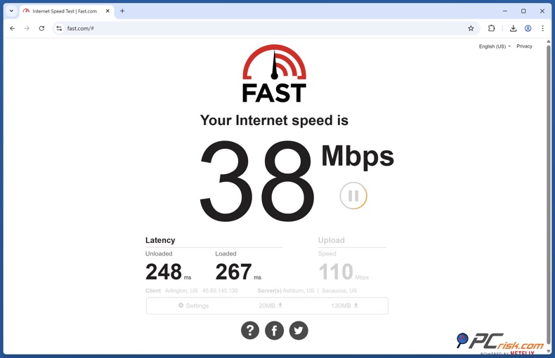 Verificare la posizione VPN su fast.com