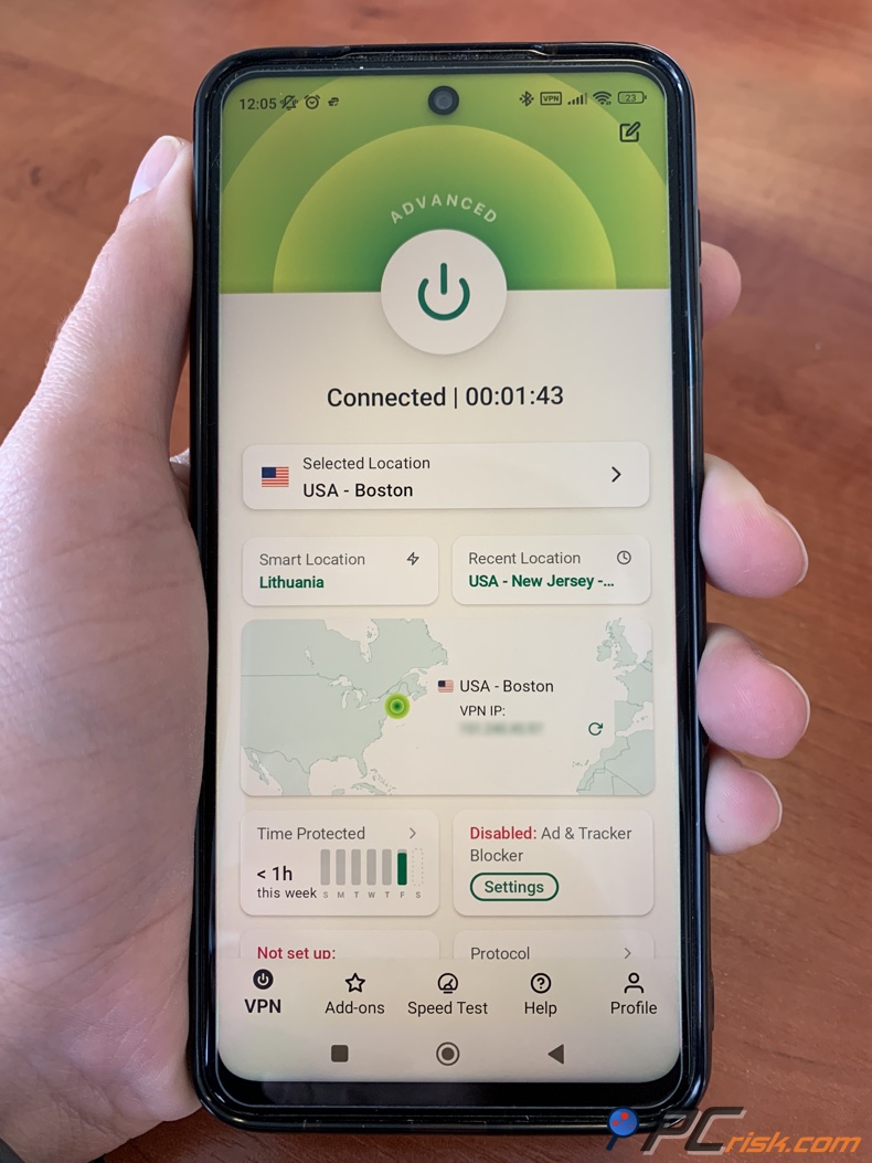 Dashboard di ExpressVPN per Android