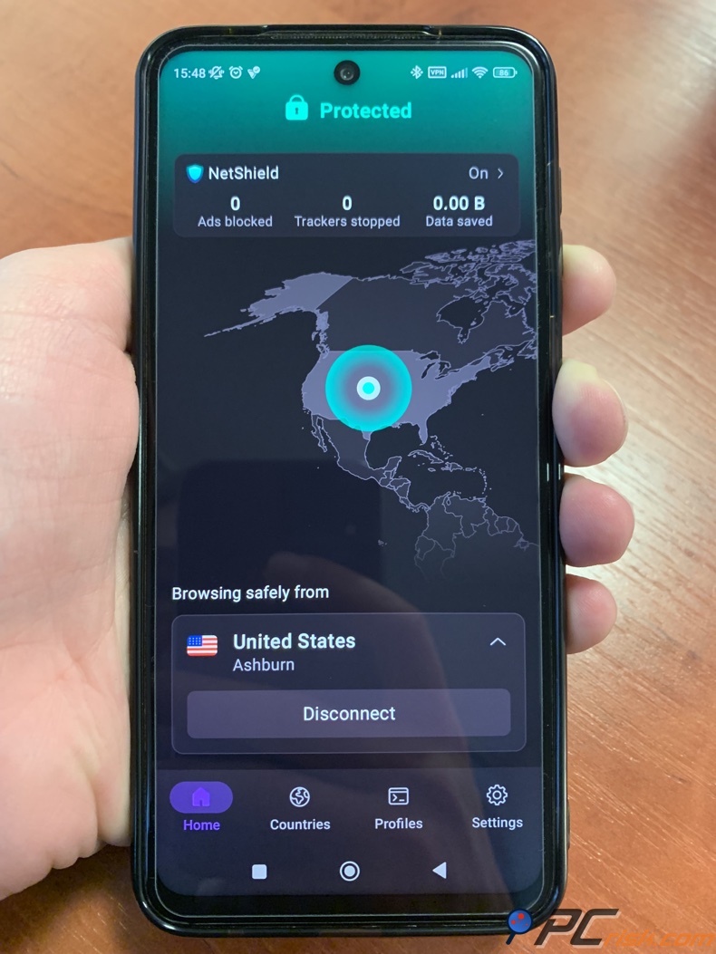 Dashboard di Proton VPN per Android