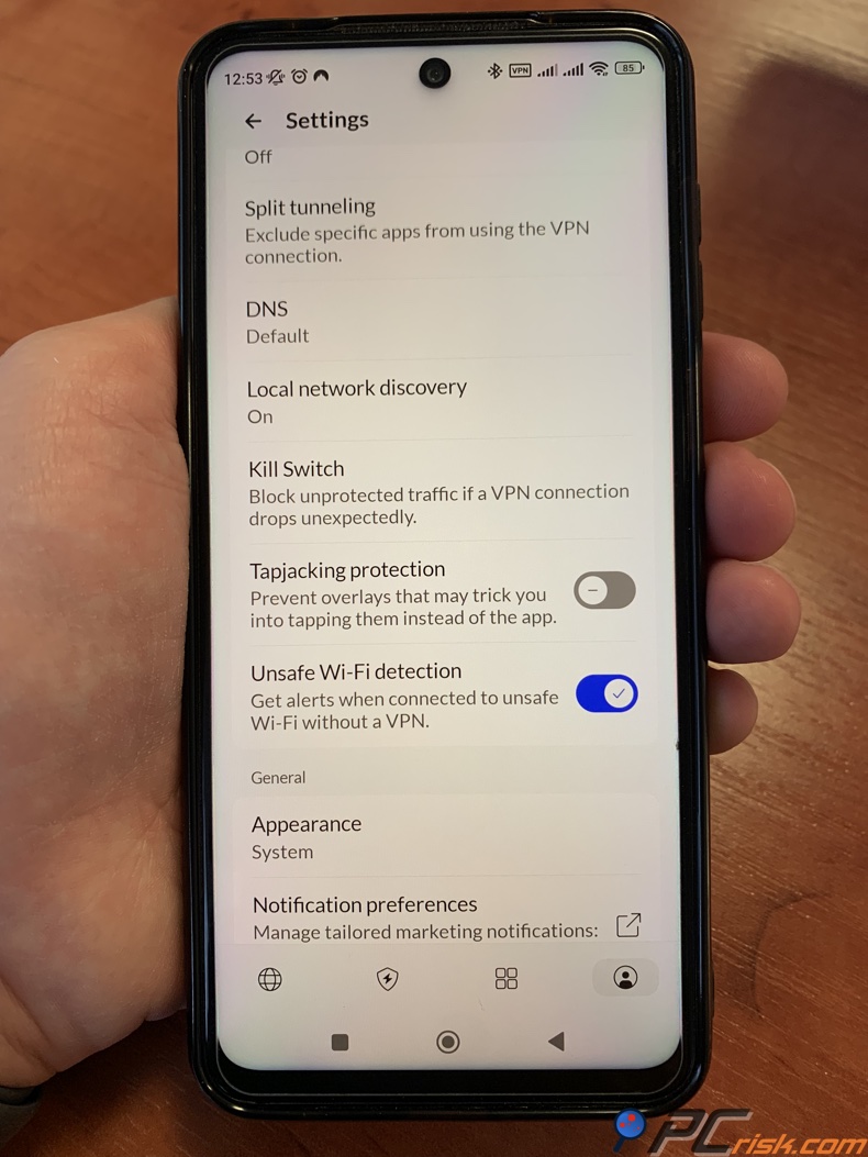 Kill switch di NordVPN su Android