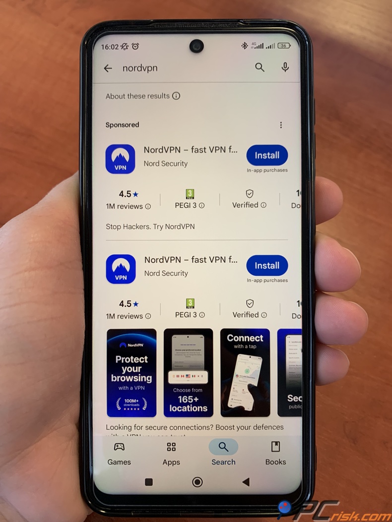 Cercare NordVPN nel Google Play Store