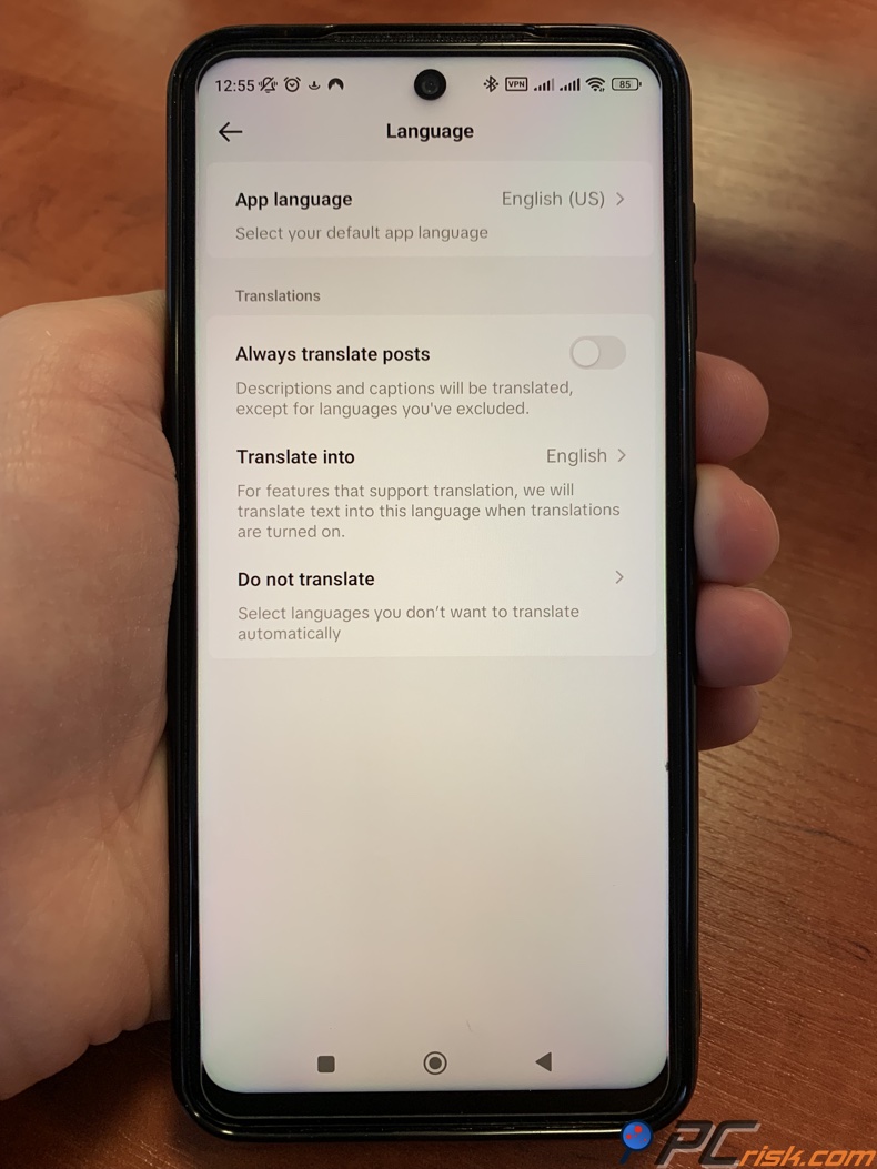 Impostazioni lingua di TikTok
