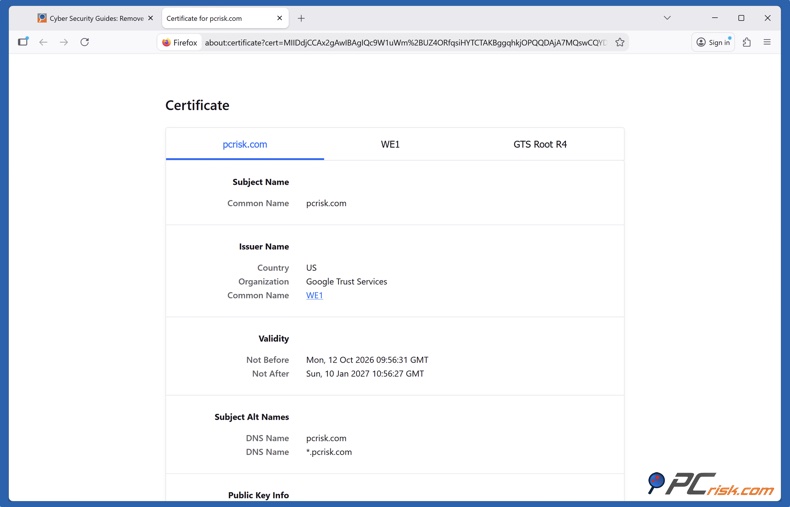 Dettagli del certificato SSL in Firefox