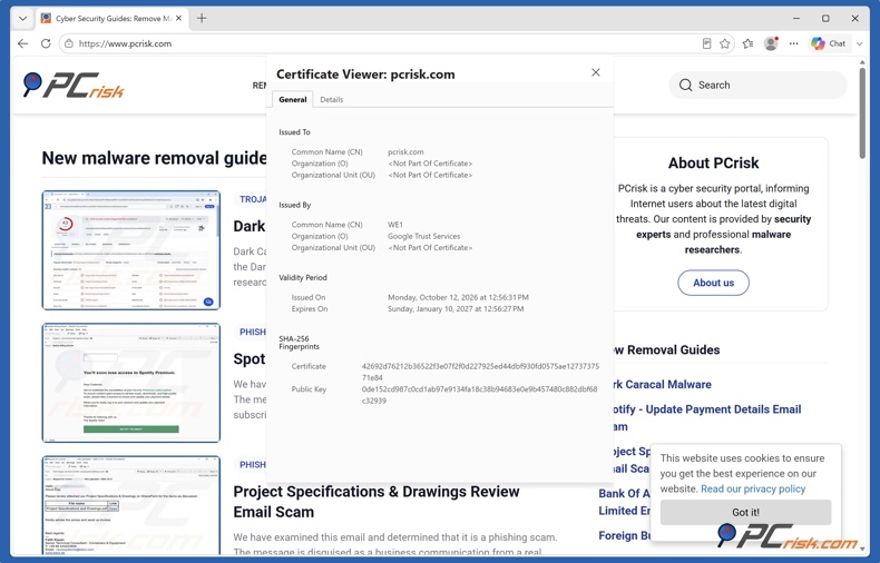 Dettagli del certificato SSL in Microsoft Edge