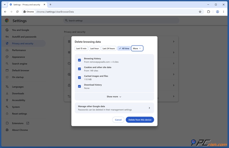 Cancellare i cookie e la cache del browser per aggirare i paywall