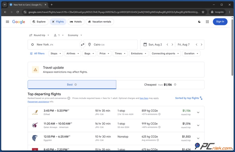 Ricerca su Google Flights