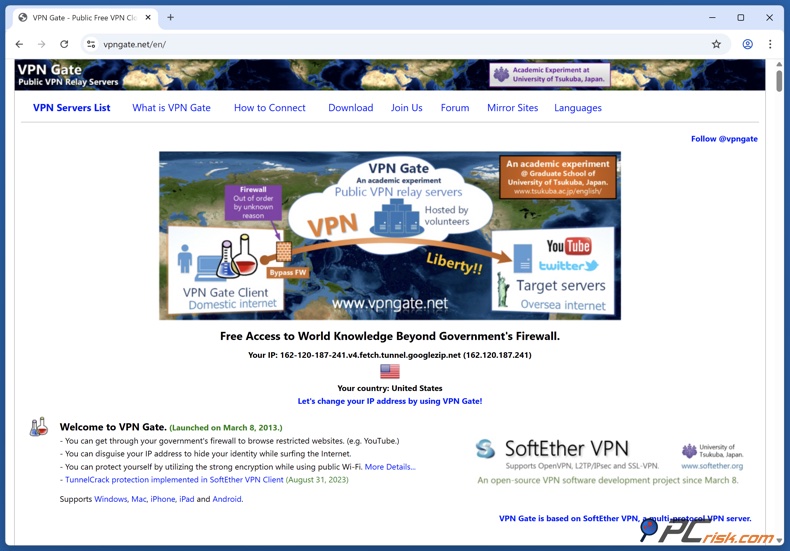 Homepage di VPN Gate