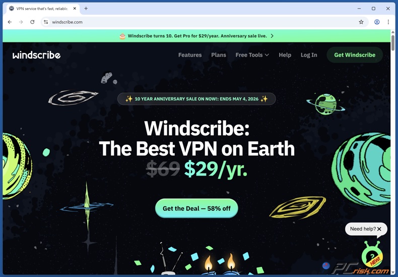 Homepage di Windscribe