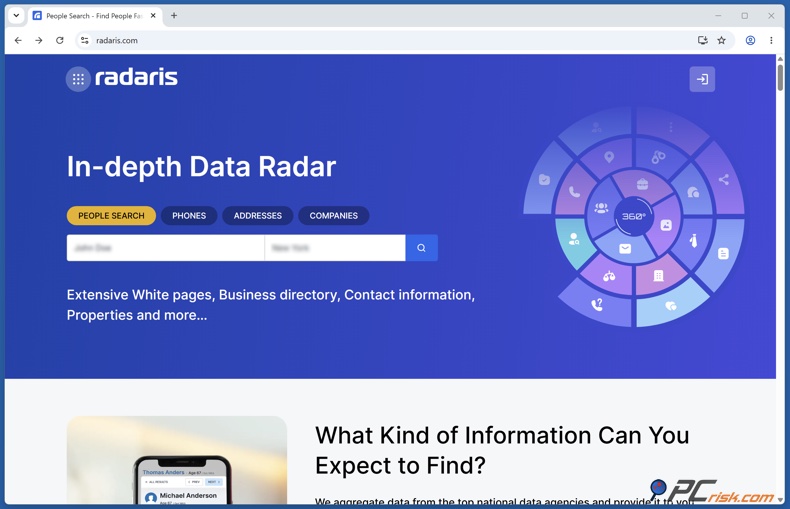 Homepage di Radaris