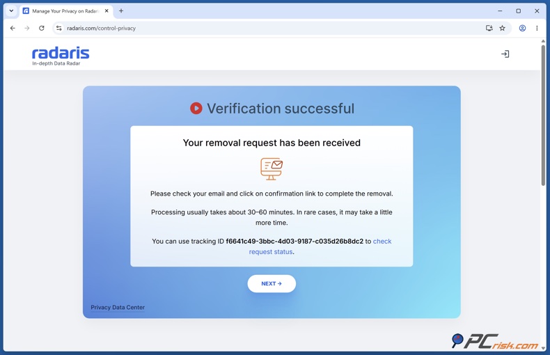 Verifica Radaris riuscita